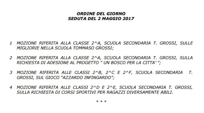 MARTEDÌ 2 MAGGIO, ALLE 10, APPUNTAMENTO CON IL CONSIGLIO DEI RAGAZZI